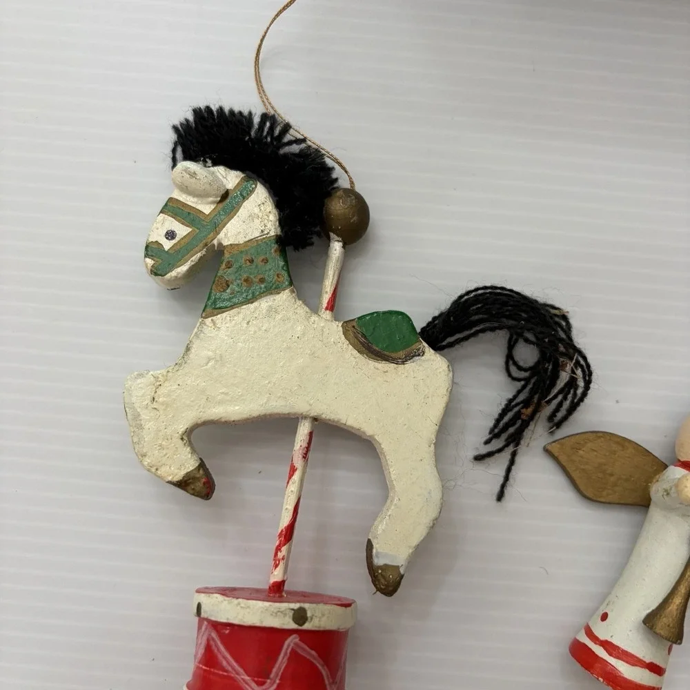 Vintage 70s 80s Wooden Christmas Tree Ornaments Lot Of 8 Folk‎ Art Angel Santa